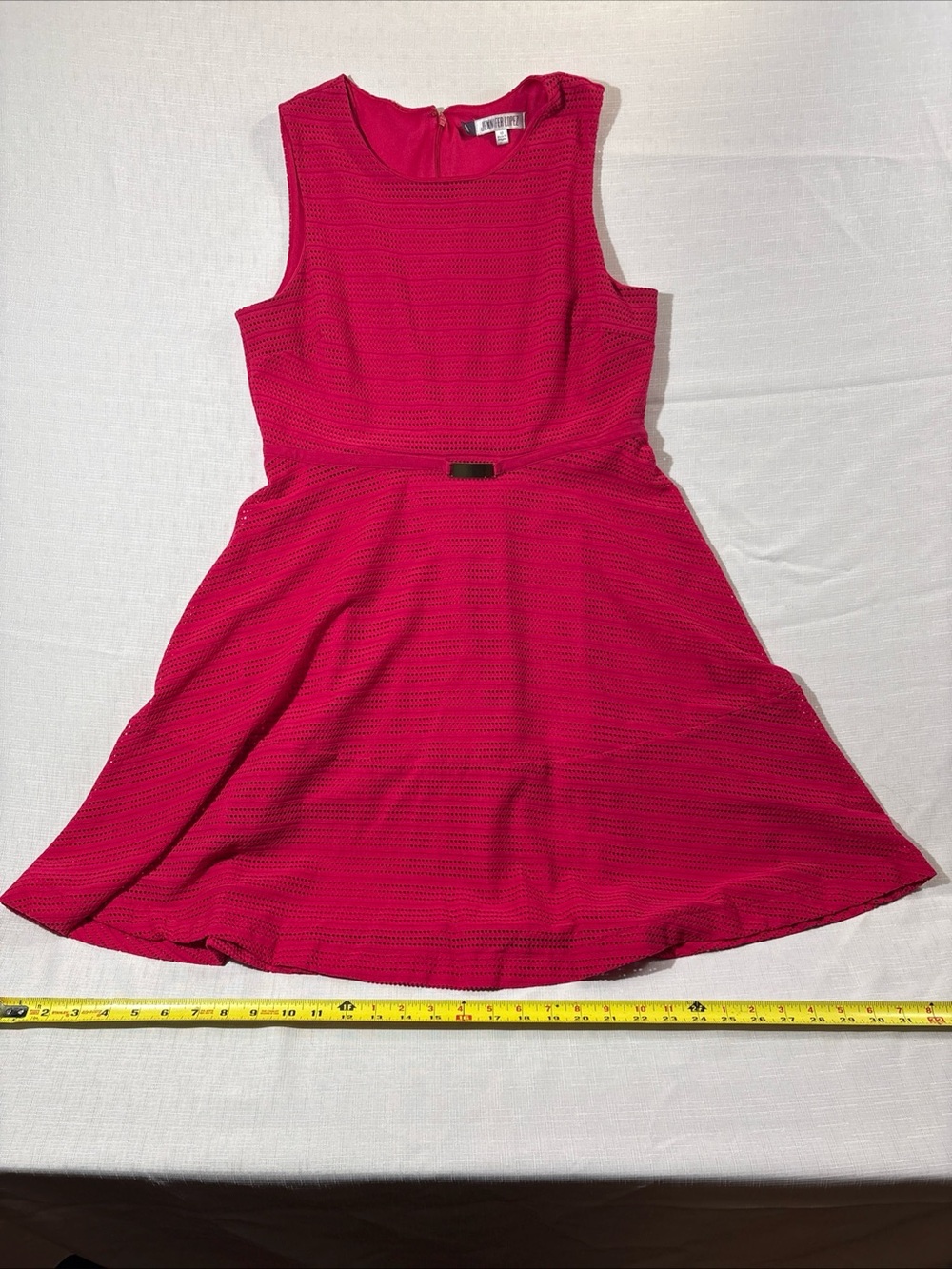 Jennifer Lopez Hot Pink Perforated Lined Fit-Flare Dress Size 10